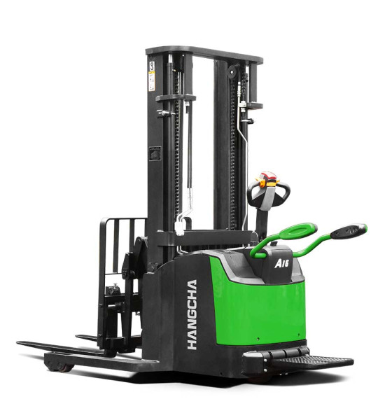 1.2 - 1.6T A series high range stand-on pallet stacker with reach fork